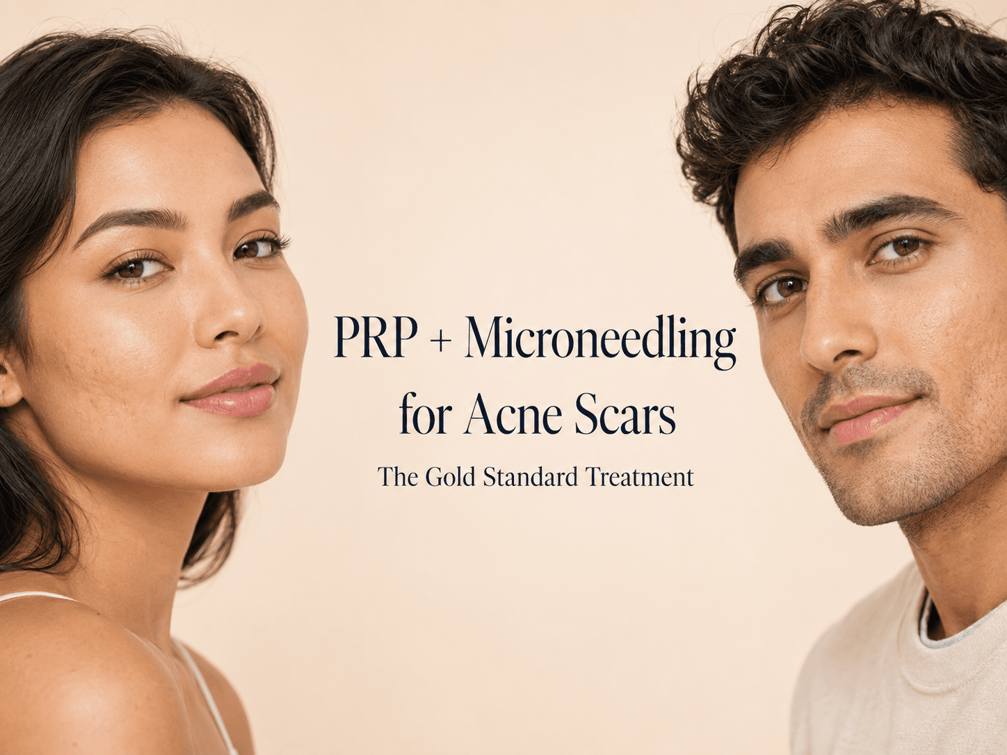 Young adult woman and man representing PRP and microneedling treatment for acne scars