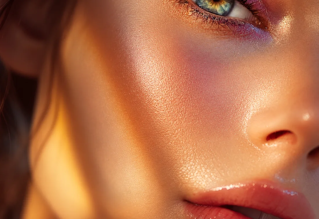 Autumn beauty portrait with warm makeup and a green eye